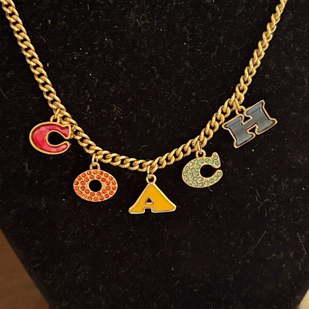 NWT Coach Signature Logo Charm Pavé and Enamel Necklace with dustbag - Picture 4 of 8